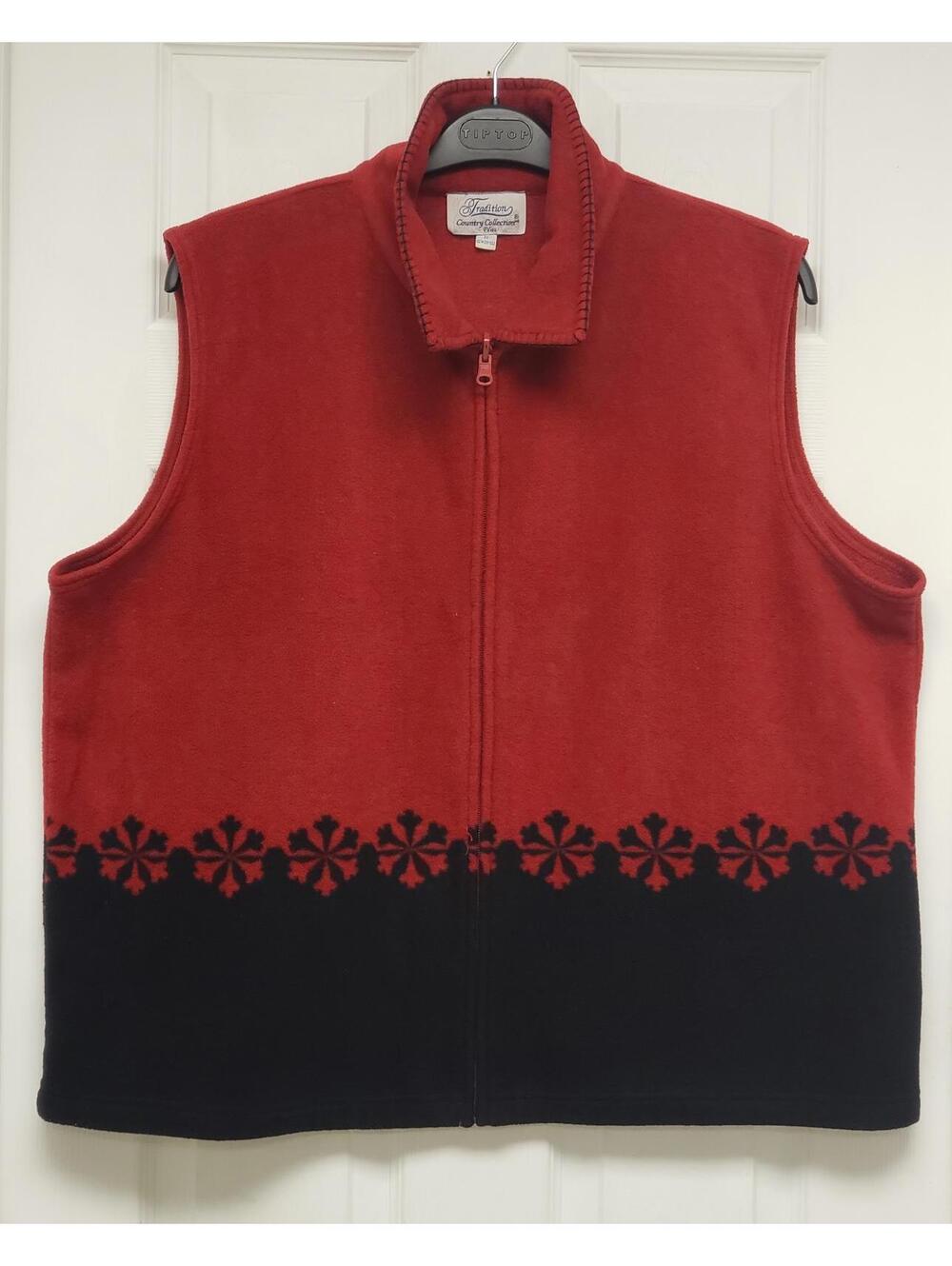 Traditions Country Collection Plus Red Black Snowflakes Women's Zip Vest, Sz 2X